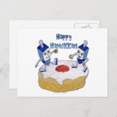 Dreidelsのゼリー入りのドーナツを踊る幸せなハヌカー シーズンポストカード (正面/裏面)