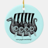 Drekarの白黒ペンインクスケッチのバイキング セラミックオーナメント (裏面)