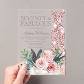 Dress & Blush Floral Womans 70th Birthday Party アクリル招待状 (インサイチュ (ポータブル))