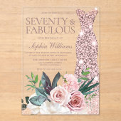 Dress & Blush Floral Womans 70th Birthday Party アクリル招待状 (正面)