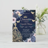 Dress,Butterfllies Stars Blue Flowers Quinceañera 招待状 (スタンド正面)