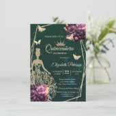 Dress,Butterfly Violet Roses Stars Quinceañera 招待状 (スタンド正面)