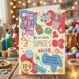 Dress for a mess kids craft birthday Invitation 招待状