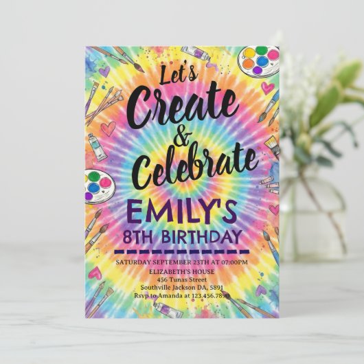 Dress for a Mess Painting Party Art Girl Birthday 招待状 (スタンド正面)
