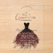  Dress,Tiara,Chic Red Roses Quinceañera   アクリル招待状 (正面)