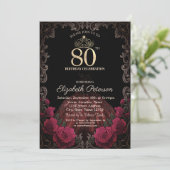  Dress,Tiara,Red Roses Gothic Frame 80th Birthday 招待状 (スタンド正面)