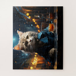 Dressed Cat at Cafe by Night ジグソーパズル