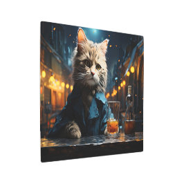 Dressed Cat at Cafe by Night メタルプリント