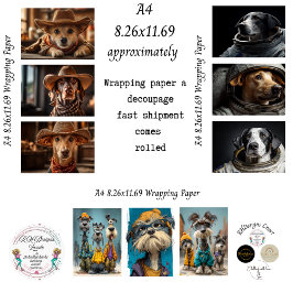 Dressed Up Dogs A4 Wrapping Paper for Decoupage  ラッピングペーパーシート