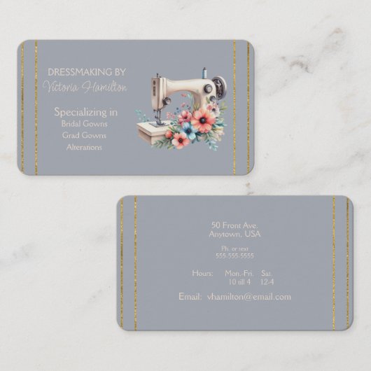 Dressmaker Bridal Gowns Grad Gowns Business Card 名刺 (正面/裏面)