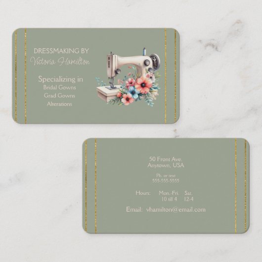 Dressmaker Bridal Gowns Grad Gowns Business Card 名刺 (正面/裏面)