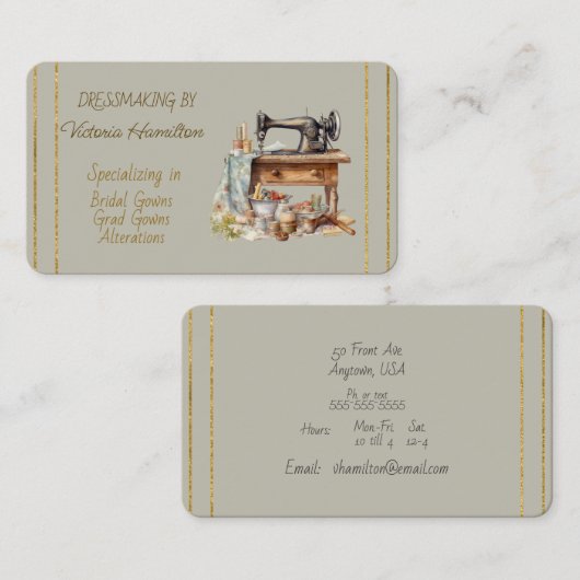 Dressmaker Bridal Gowns Grad Gowns Business Card 名刺 (正面/裏面)