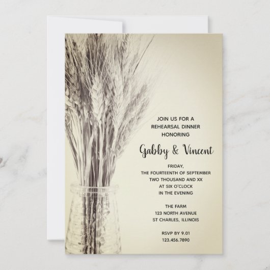 Dried Barley in Milk Bottle Farm Rehearsal Dinner  招待状 (正面)