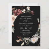 Dried Burgundy Rustic Florals Boho QR Code Wedding 招待状 (正面)