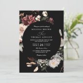 Dried Burgundy Rustic Florals Boho QR Code Wedding 招待状 (スタンド正面)