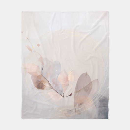 Dried Eucalyptus Leaves Gold Circle Minimal Art フリースブランケット (正面)