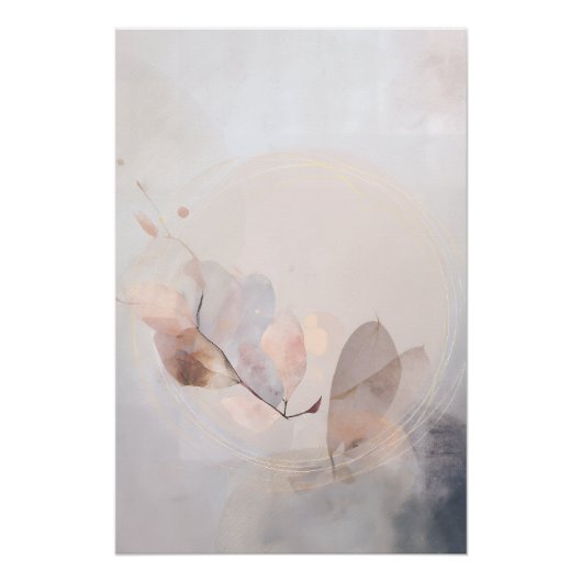 Dried Eucalyptus Leaves Gold Circle Minimal Art ポスター (正面)