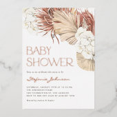 Dried Palm and White Orchid Boho Baby Shower 箔招待状 (正面)