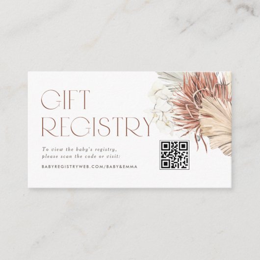 Dried Palm Boho QR Code Baby Shower Registry エンクロージャーカード (正面)