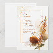 Dried Palm Fan Gold Stardust Wedding 招待状 (正面/裏面)