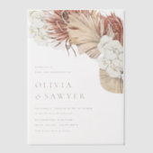 Dried Palm Leaves and White Orchids Boho Wedding ベラム紙招待状 (正面)