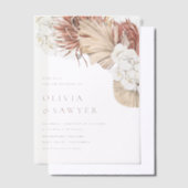 Dried Palm Leaves and White Orchids Boho Wedding ベラム紙招待状 (オフセット)