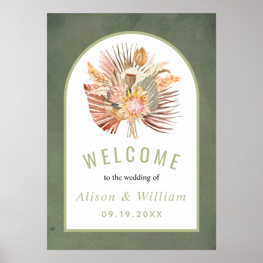 Dried palm pampas grass sage green welcome wedding ポスター (正面)