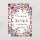 Dried Pressed Pink Lavender Wildflower STD セーブザデート (正面/裏面)