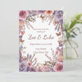 Dried Pressed Pink Lavender Wildflower Wedding 招待状 (スタンド正面)