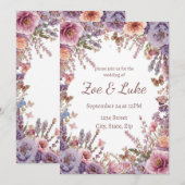 Dried Pressed Pink Lavender Wildflower Wedding 招待状 (正面/裏面)