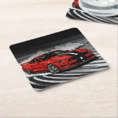 Drift Car Red Muscle スクエアペーパーコースター (アングル)