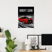 Drift Car Red Muscle ポスター (ホームオフィス)