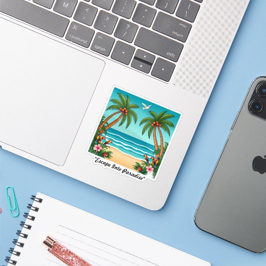 "Drift Into Paradise" シール (ノートパソコンとiPhone)