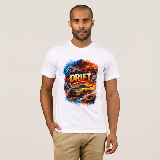 Drift King – High Speed Racing Car Fire Art Design Tシャツ (正面フル)