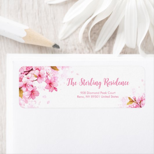 Drifting Pink Petal Romantic Botanical ラベル (インサイチュ)