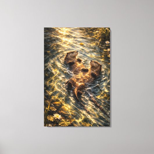 Drifting Together | Otter Art | Stretched Canvas キャンバスプリント (正面)