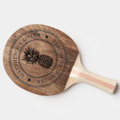Driftwood Boards Pineapple Wedding Crest & Names 卓球ラケット (横)