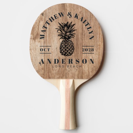 Driftwood Boards Tropical Pineapple Wedding Crest 卓球ラケット (裏面)