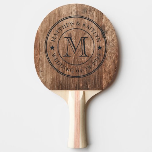 Driftwood Boards Wedding Monogram Star 卓球ラケット (正面)