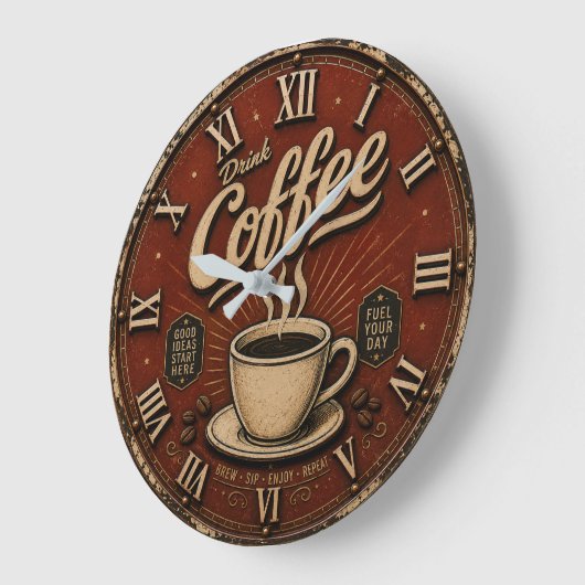 Drink Coffee ラージ壁時計 (傾斜)
