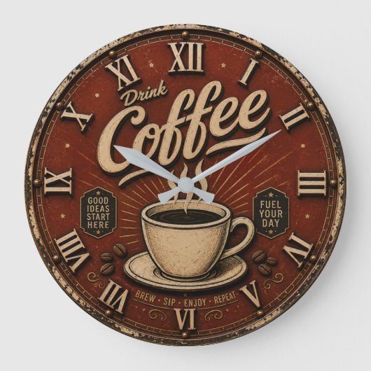 Drink Coffee ラージ壁時計 (正面)