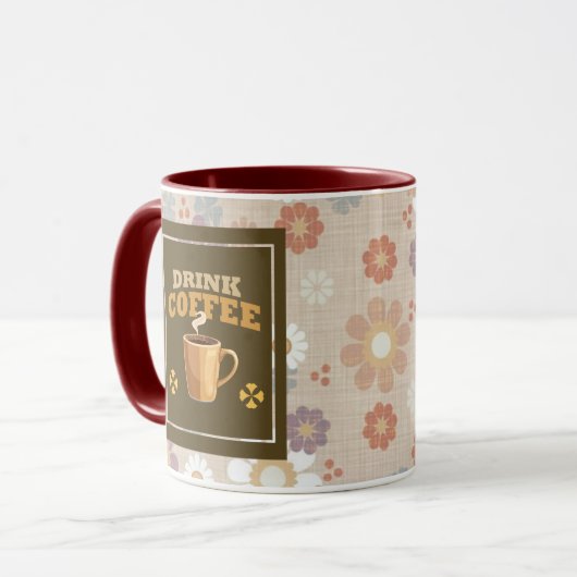 Drink Coffee Mug – Maroon Floral Aesthetic Pattern マグカップ (正面左)
