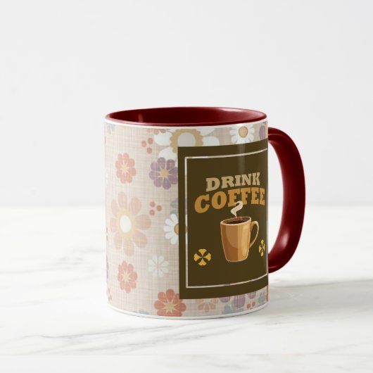 Drink Coffee Mug – Maroon Floral Aesthetic Pattern マグカップ (正面右)
