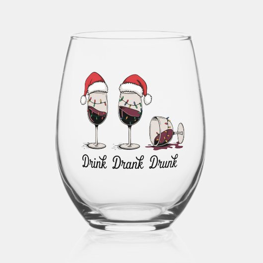 Drink Drank Drunk クリスマス ワイン ステムなしワイングラス (正面)