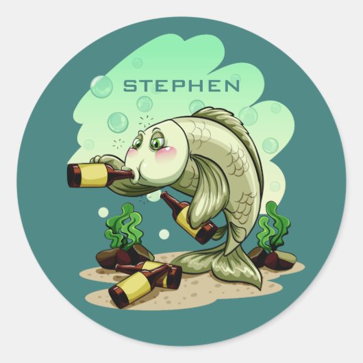 Drink Fish名前をカスタムするシール ラウンドシール (正面)