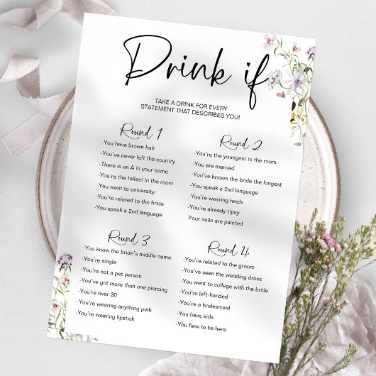 Drink If Bachelorette Game Wildflower 招待状