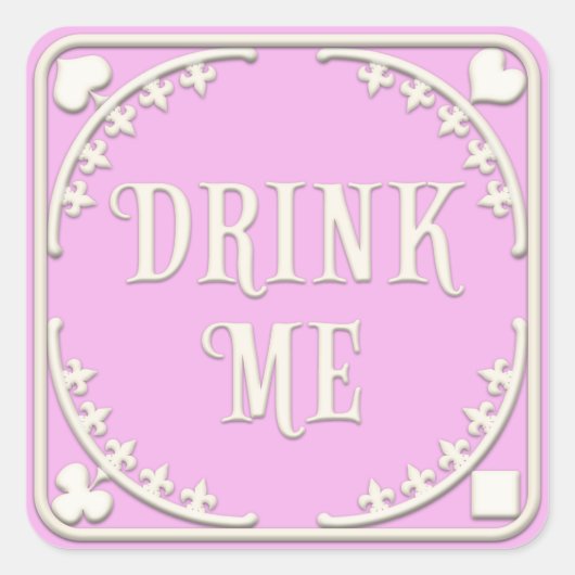 「Drink Me」ワンダーランド茶パーティー魅惑ピンク スクエアシール (正面)