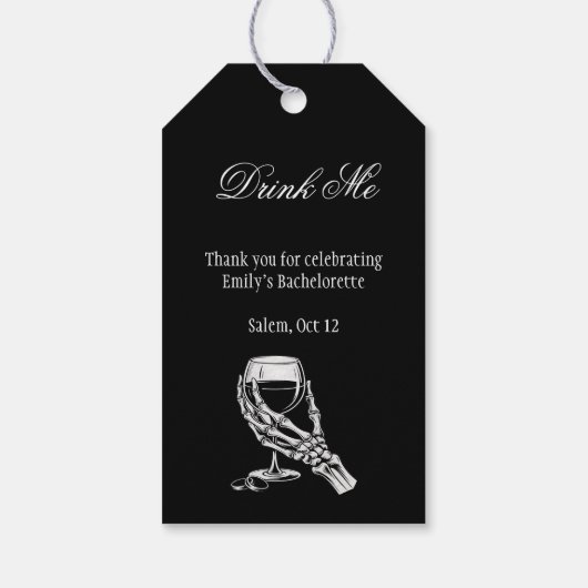 Drink Me Gothic Skeleton Hand Black Bachelorette ギフトタグ (裏面)