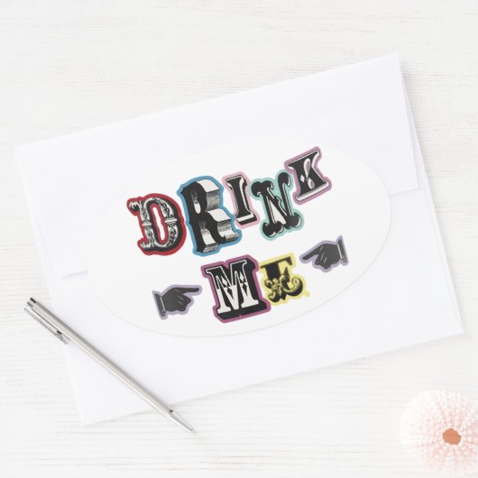 Drink Me Sticker 楕円形シール (封筒)