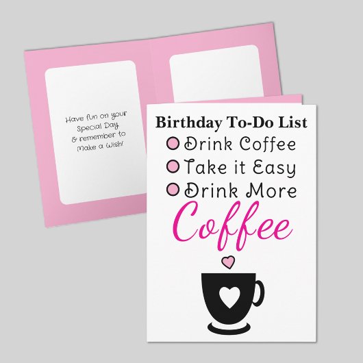 Drink more coffee white pink birthday カード